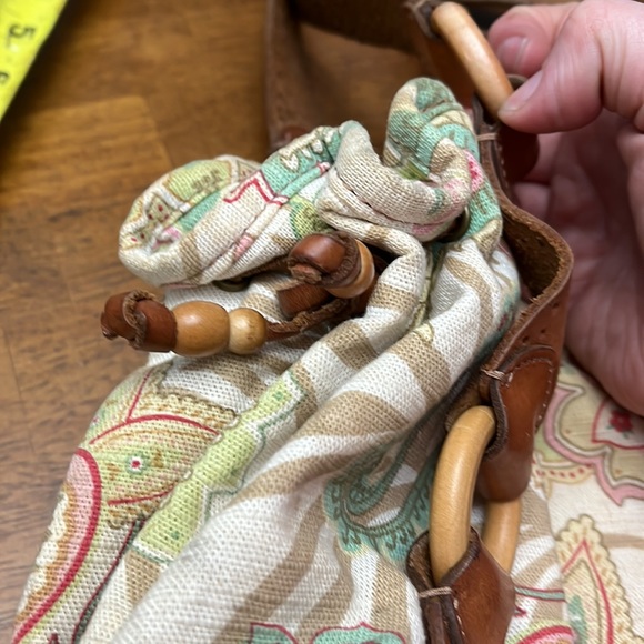 Vintage FOSSIL leather/canvas?/bead/sequin/wood pastel paisley purse - Picture 4 of 6